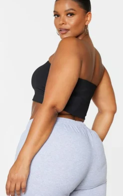 Plus 2 Pack Black and White Slinky Bandeau Crop Top