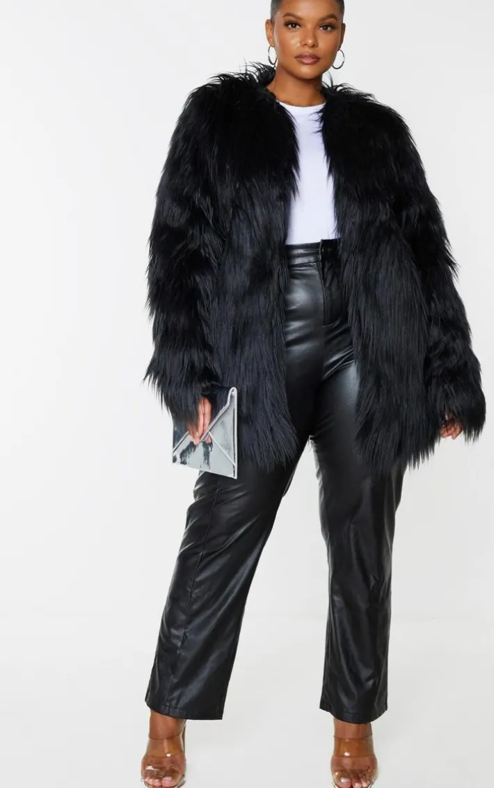Plus Amaria Black Shaggy Faux Fur Jacket