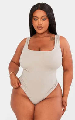 Plus Ash Grey Basic Rib Square Neck Bodysuit