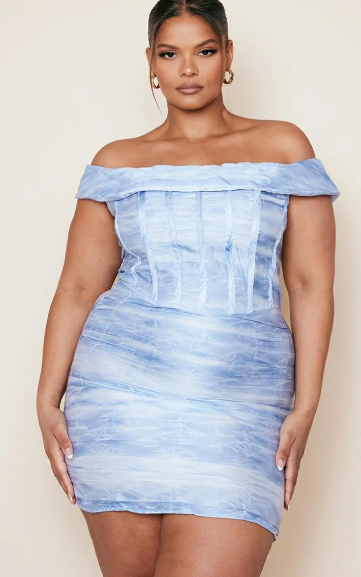 Plus Baby Blue Bardot Bodycon Dress