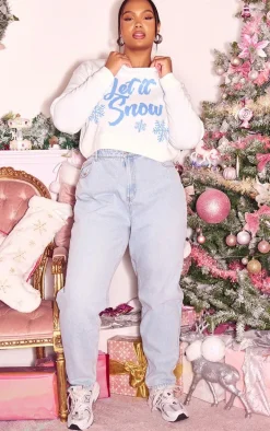 Plus Baby Blue Let It Snow Cropped Christmas Sweater