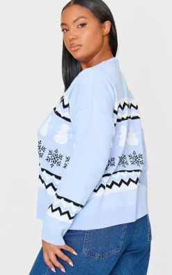 Plus Baby Blue Zig Zag Snowflake Oversized Christmas Sweater