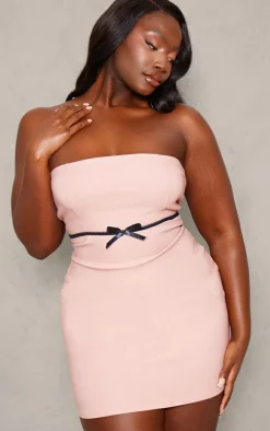 Plus Baby Pink Bow Underbust Detail Strapless Bodycon Dress