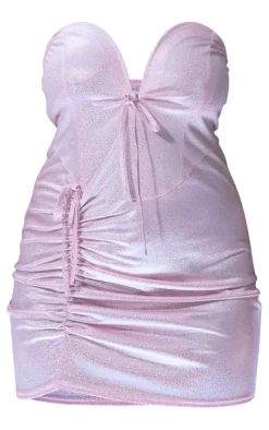Plus Baby Pink Metallic V Bar Bodycon Dress
