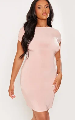 Plus Baby Pink Soft Touch Scoop Back Short Sleeve Mini Dress