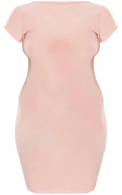 Plus Baby Pink Soft Touch Scoop Back Short Sleeve Mini Dress