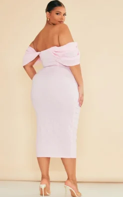 Plus Baby Pink Textured Bardot Midi Dress