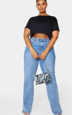 Plus Basic Black & White 2 Pack Roll Sleeve Crop T Shirt