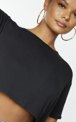 Plus Basic Black & White 2 Pack Roll Sleeve Crop T Shirt