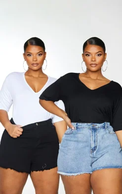 Plus Basic Black & White V Neck T Shirt 2 Pack