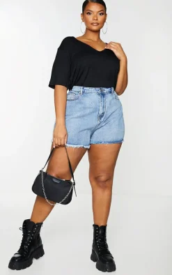 Plus Basic Black & White V Neck T Shirt 2 Pack