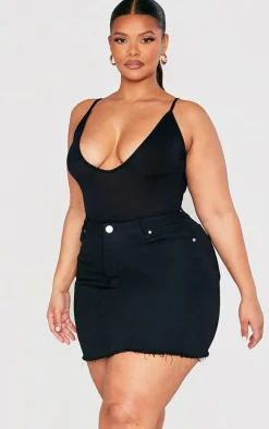 Plus Basic Black Denim Skirt