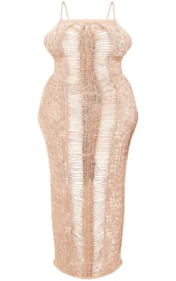 Plus Beige Crochet Strappy Maxi Dress