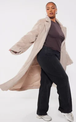 Plus Beige Premium Soft Faux Fur Tailored Maxi Coat