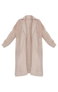 Plus Beige Premium Soft Faux Fur Tailored Maxi Coat