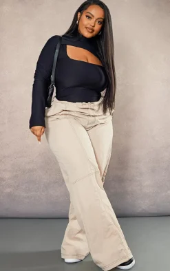 Plus Beige Seam Detail Nylon Cargo Pants