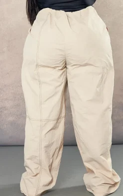 Plus Beige Seam Detail Nylon Cargo Pants