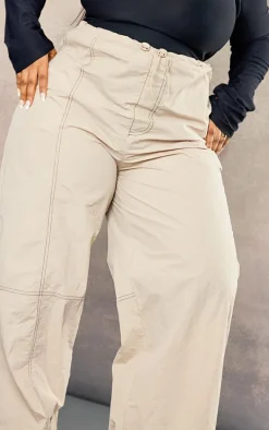 Plus Beige Seam Detail Nylon Cargo Pants
