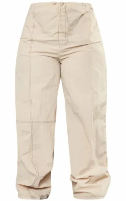 Plus Beige Seam Detail Nylon Cargo Pants