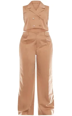 Plus Beige Tailored Vest Detail Jumpsuit