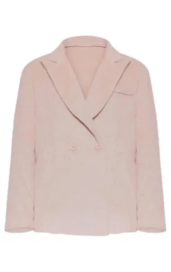 Plus Beige Textured Wool Look Oversized Blazer