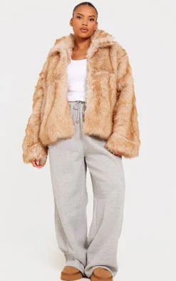 Plus Beige Tipped Faux Fur Collar Detail Jacket