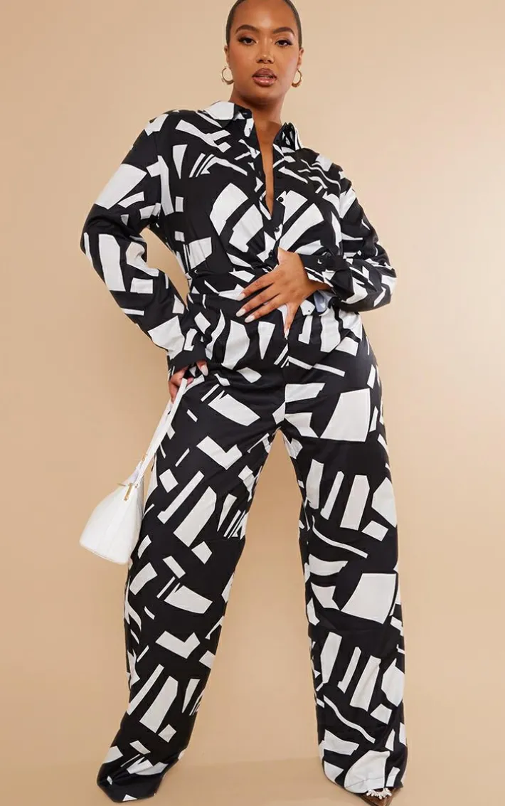 Plus Black Abstract Print Wide Leg Pant