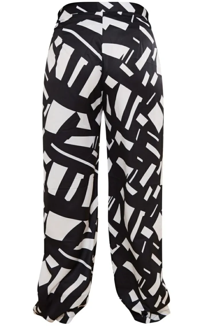 Plus Black Abstract Print Wide Leg Pant