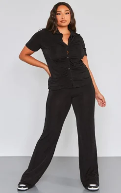 Plus Black Acetate Slinky Wide Leg Pants