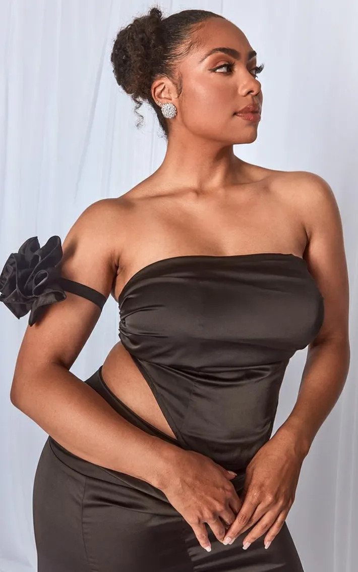Plus Black Arm Corsage Satin Corset