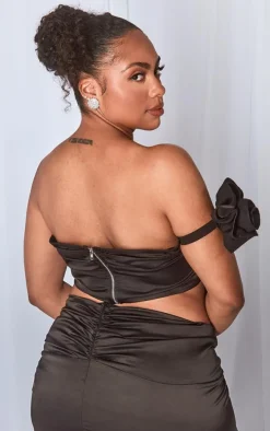 Plus Black Arm Corsage Satin Corset