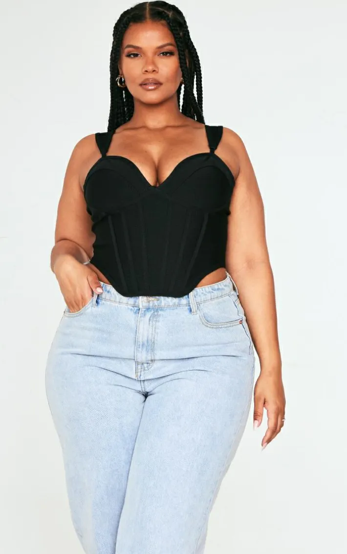 Plus Black Bandage Dip Hem Bust Cup Corset