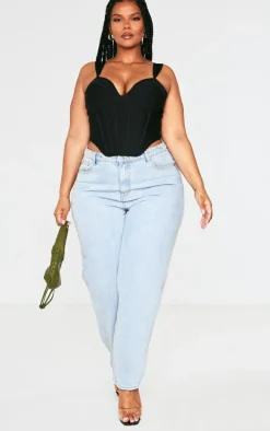 Plus Black Bandage Dip Hem Bust Cup Corset