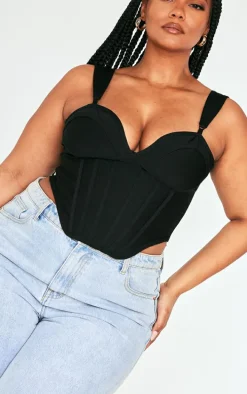 Plus Black Bandage Dip Hem Bust Cup Corset