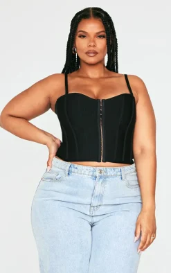 Plus Black Bandage Hook And Eye Structured Corset