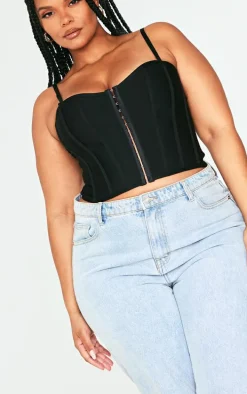 Plus Black Bandage Hook And Eye Structured Corset