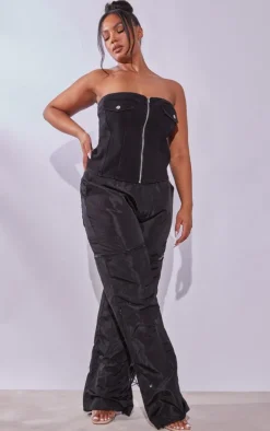 Plus Black Bandeau Zip Up Denim Corset