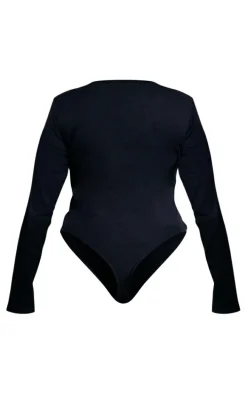 Plus Black Basic Rib Long Sleeve Bodysuit