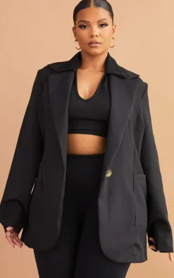 Plus Black Basic Single Breasted Oversized Blazer