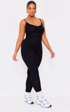 Plus Black Basic Strappy Plunge Jumpsuit