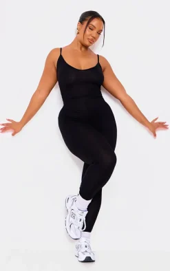 Plus Black Basic Strappy Plunge Jumpsuit