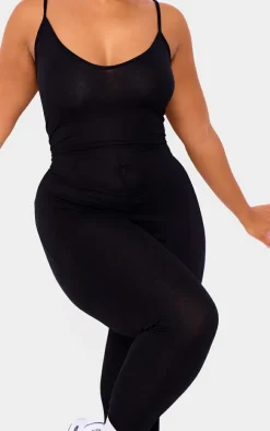Plus Black Basic Strappy Plunge Jumpsuit