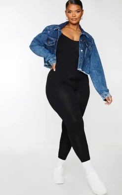 Plus Black Basic Strappy Plunge Jumpsuit