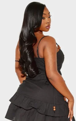 Plus Black Bead Detail Lace Up Corset Top