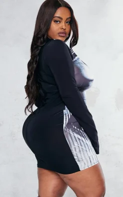Plus Black Body Print Bodycon Dress