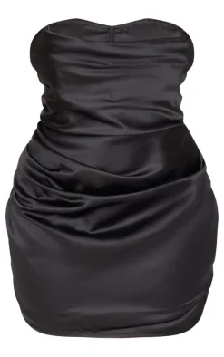 Plus Black Boned Satin Drape Detail Mini Dress
