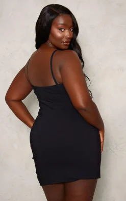 Plus Black Bow Detail Split Hem Bodycon Dress