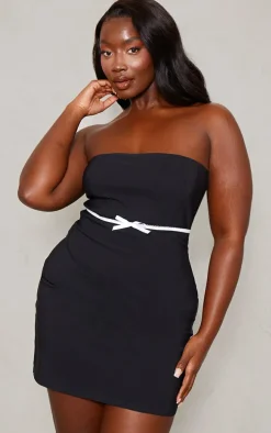 Plus Black Bow Underbust Detail Strapless Bodycon Dress