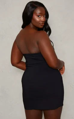 Plus Black Bow Underbust Detail Strapless Bodycon Dress