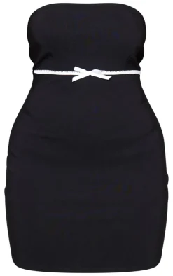 Plus Black Bow Underbust Detail Strapless Bodycon Dress